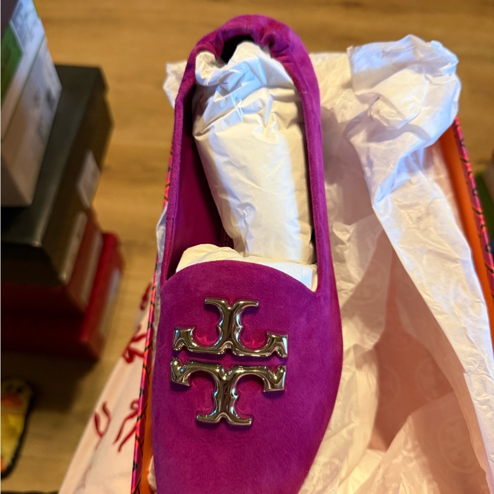Tory Burch Fuscia Flats with Silver Logo